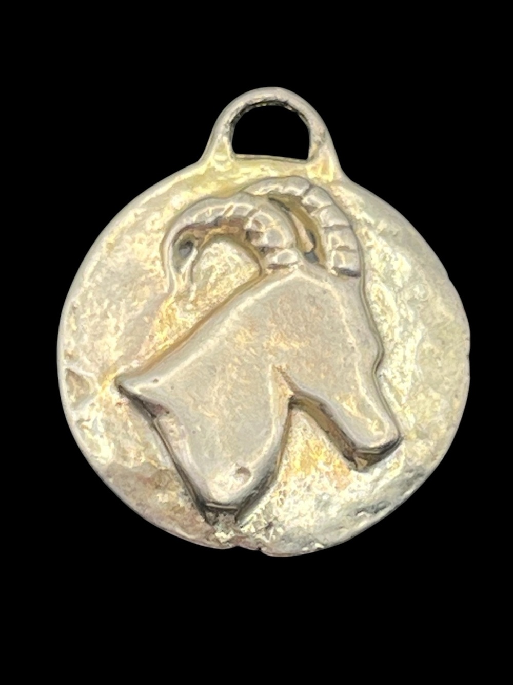 Zodiac Capricorn animal silver tone round pendant for necklace vintage